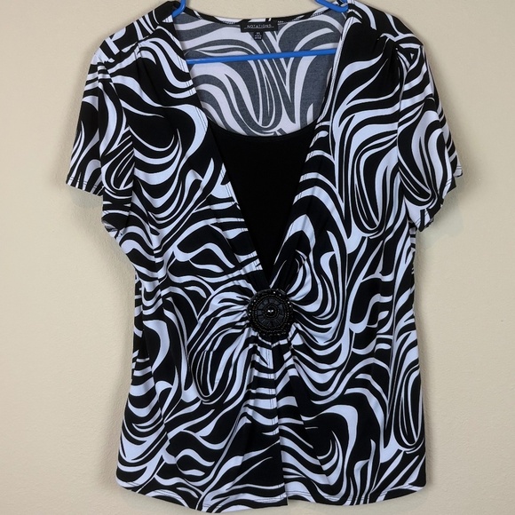 Notations Black/White Zebra Print Stretch Pullover Blouse w/ Built In Cami - Picture 1 of 13